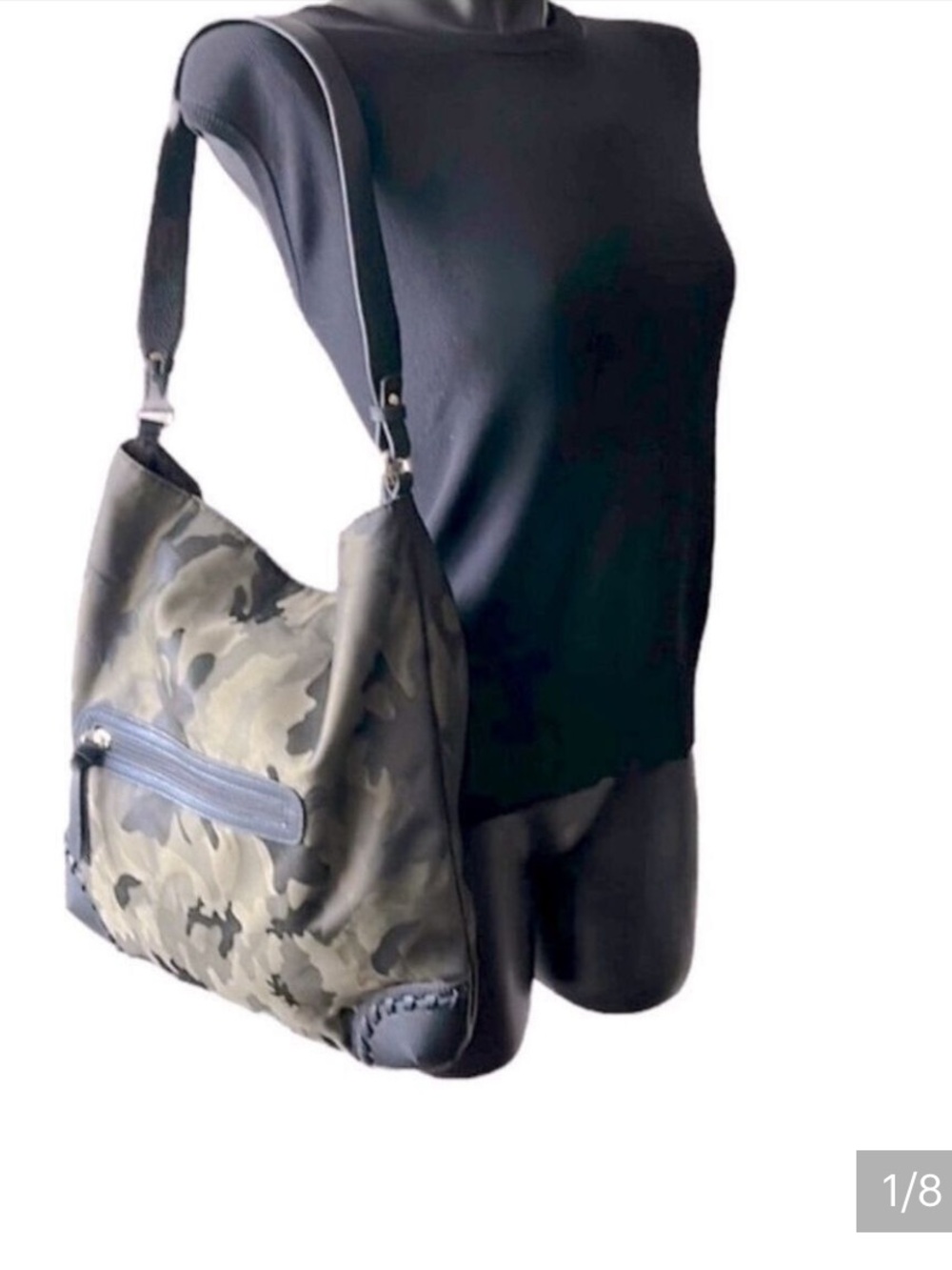 CAMOUFLAGE Shoulder Bag Tote with Black Faux Leather Trim